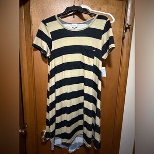 LuLaRoe Black and Tan Striped Midi Dress